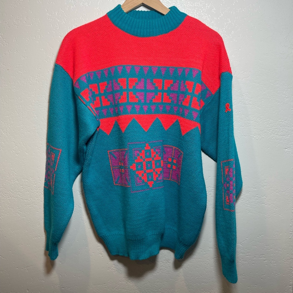 Vintage Demetre Colorful Geometric Pattern Sweater
